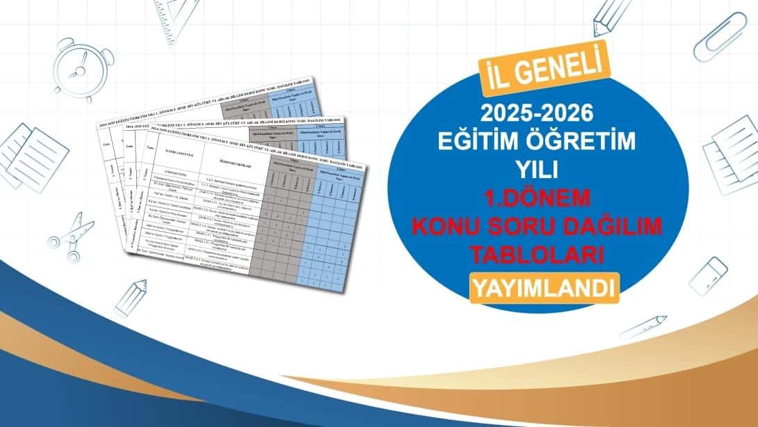 2025-2026 EĞİTİM ÖĞRETİM YILI 1.DÖNEM OKUL GENELİ YAPILACAK ORTAK YAZILI SINAVLARINA İLİŞKİN KONU SORU DAĞILIM TABLOLARI YAYIMLANDI