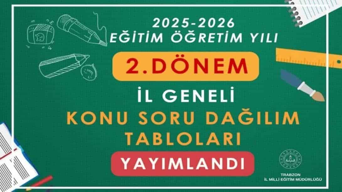 2025-2026 EĞİTİM ÖĞRETİM YILI 2. DÖNEM OKUL GENELİ YAPILACAK ORTAK YAZILI SINAVLARINA İLİŞKİN KONU SORU DAĞILIM TABLOLARI YAYIMLANDI